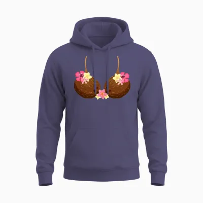 Funny Coconut Bra with Hawaiian Tropical Flowers Unisex Hoodie - Heather Sport Dark Navy