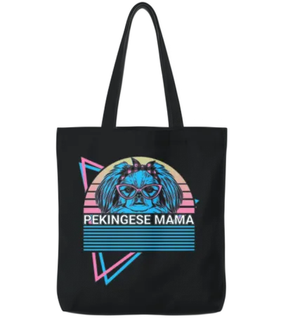 Pekingese Mama Retro Tote Bags - Black