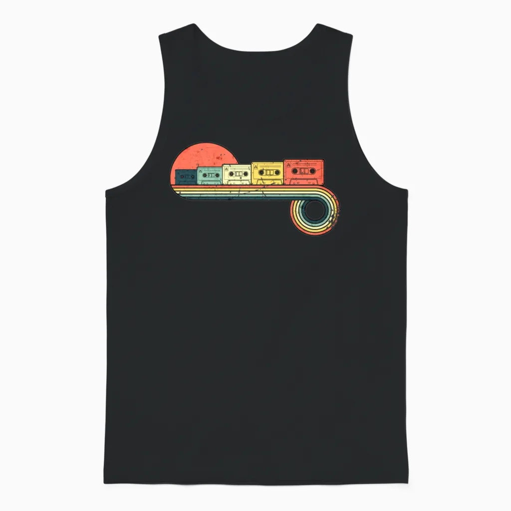 Casette Tape Retro Retro Vintage Sunset Rainbow Unisex Tank Top - Black