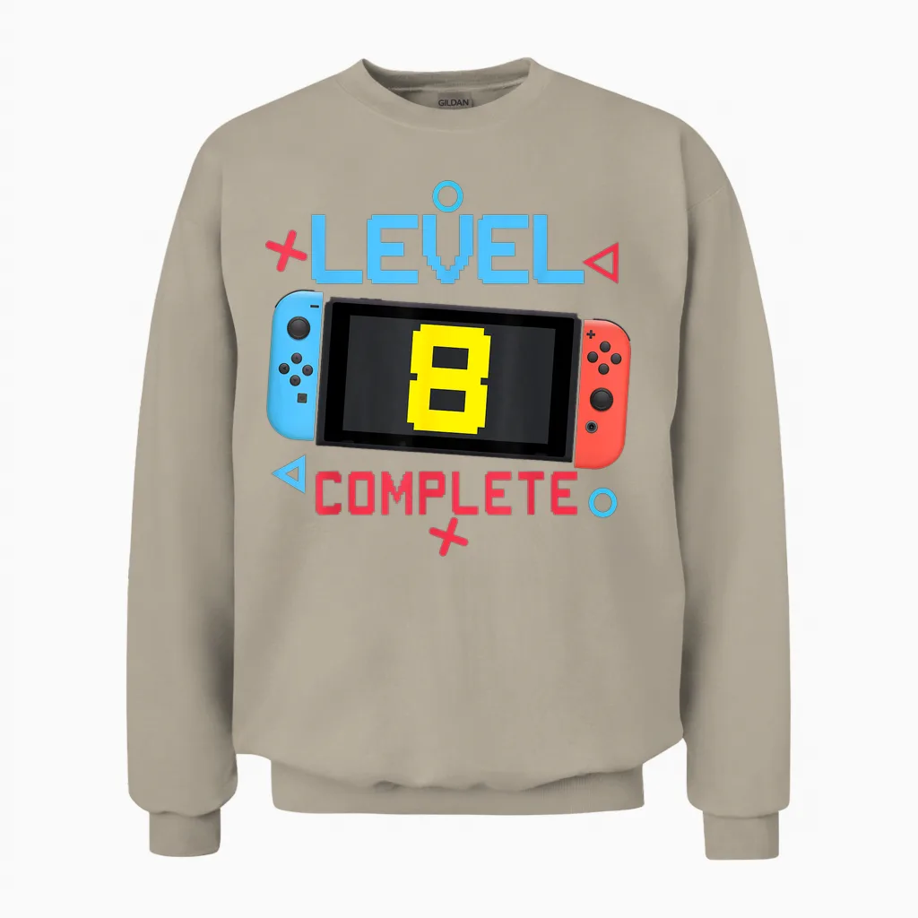 Level 8 Complete Boy 8 Years Old Bday 8th Birthday Gifts Unisex Sweatshirt in Sand