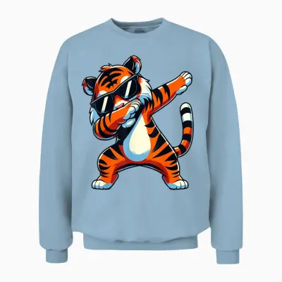 Dabbing Tiger with Sunglasses Tiger Animal Unisex Sweatshirt - Light Blue