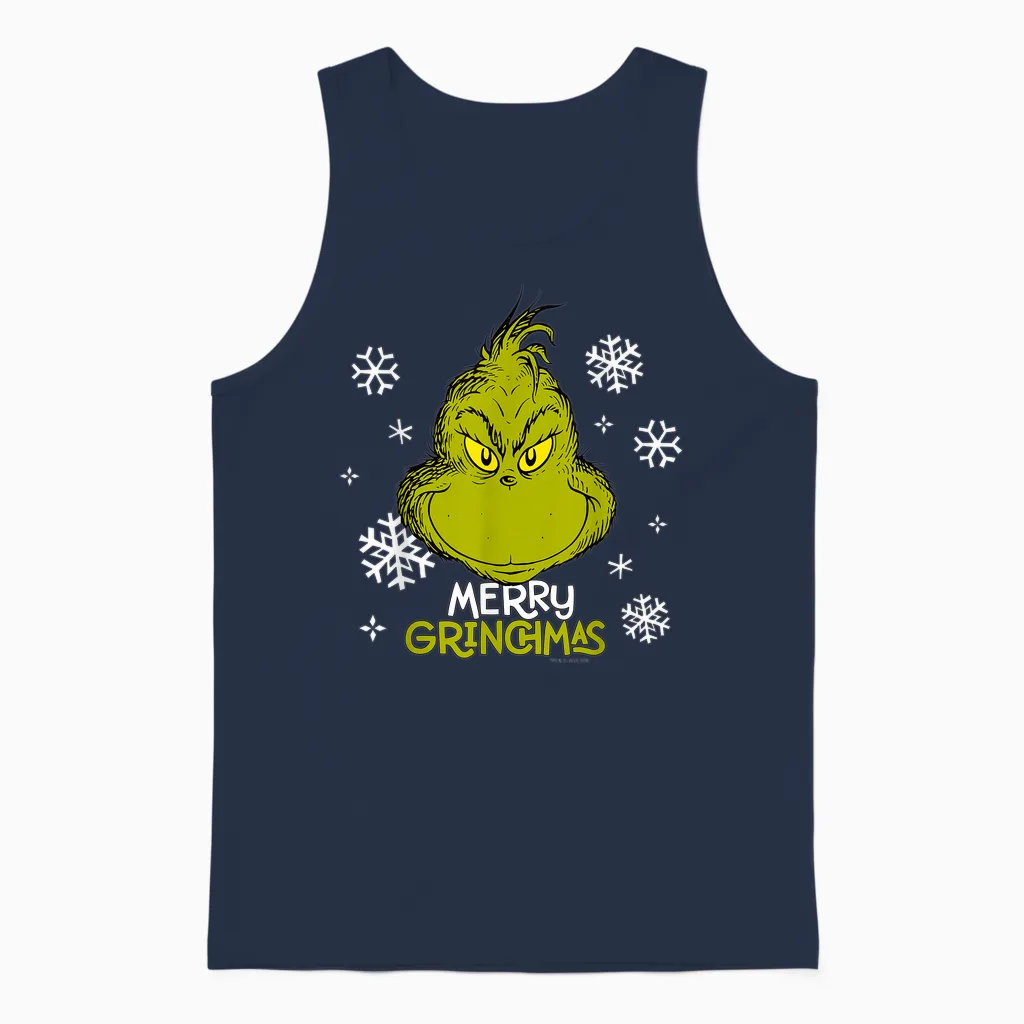 Grinch Merry Grinchmas Snowflakes Unisex Tank Top in Navy
