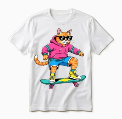 Retro Skater Tabby Unisex T-Shirt - White