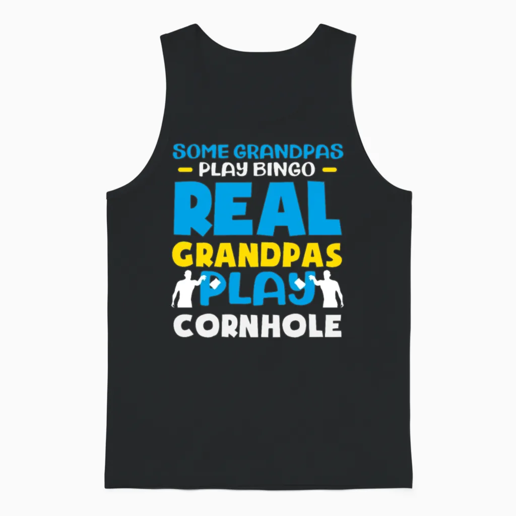 Real Grandpas Play Cornhole Bingo Fun Unisex Tank Top in Black