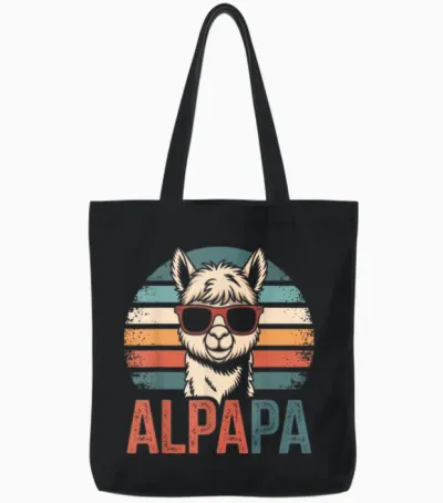Alpapa Papa Alpaka Brille Geschenk Vatertag Humor Retro Tote Bags - Black