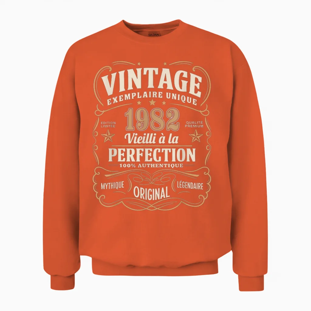 43 Years Man 1982 Birthday T Shirt 43 Years Man 1982 T-Shirt, Black, S Unisex Sweatshirt in Orange