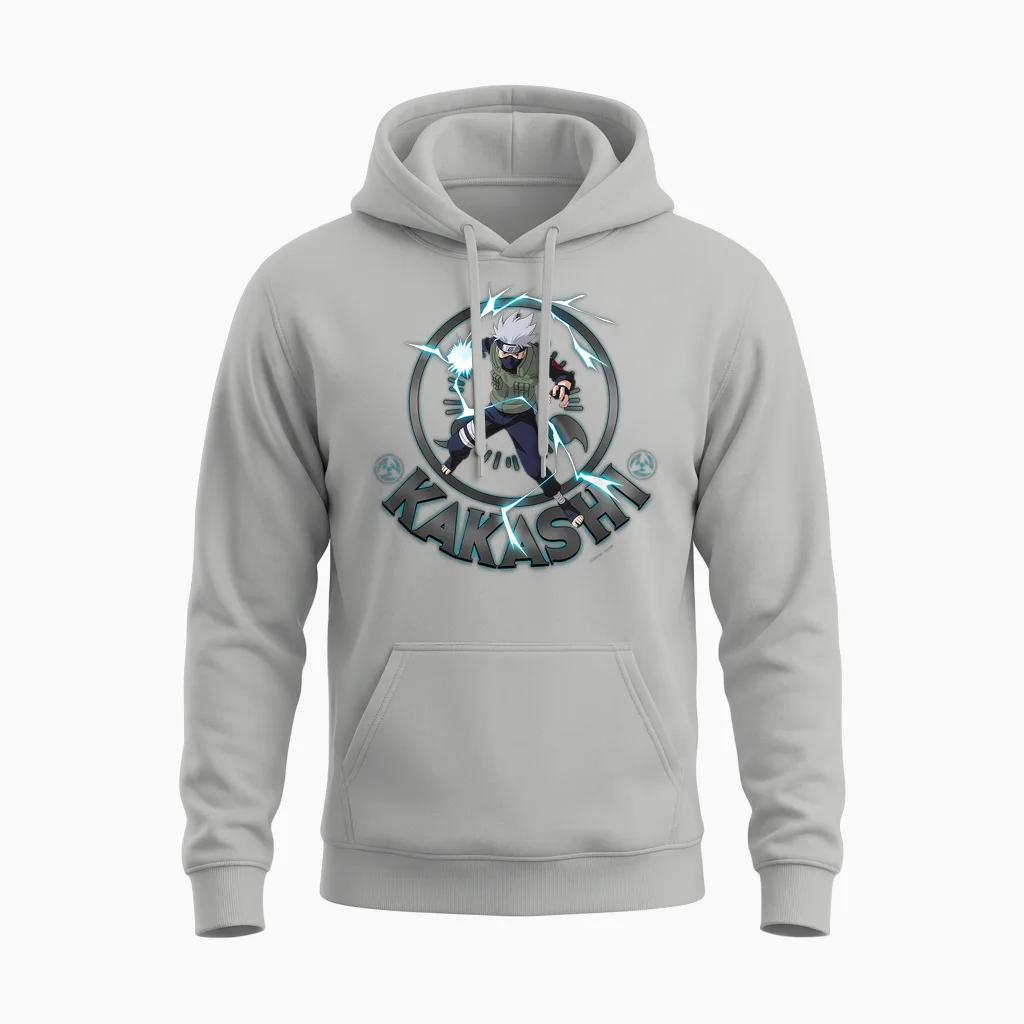 Naruto Shippuden Kakashi Lighting Circle T-Shirt Small Unisex Hoodie in Ash