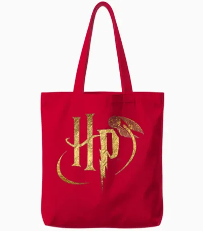 Harry Potter Small Logo Gold Tote Bags - Red