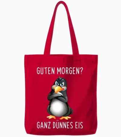 Guten Morgen? Ganz Thin Ice Cream Morgenmuffel Funny Penguin Long-Sleeved Shirt, Black, S Tote Bags - Red