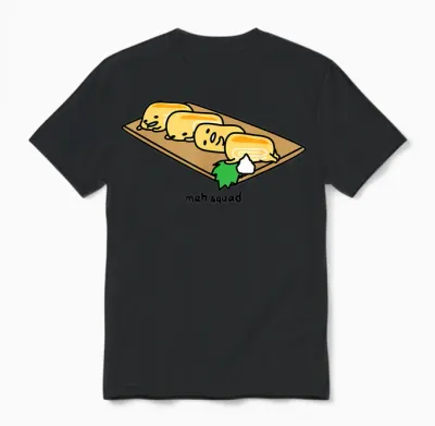 Gudetama the Lazy Egg Meh Squad Sushi Tamagoyaki Unisex T-Shirt - Black