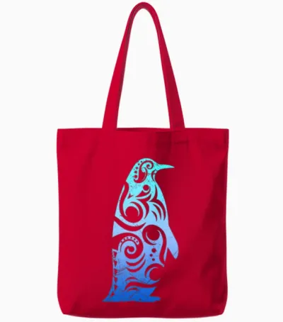 Penguin Maori Style Tribal Tattoo Gift Idea Tote Bags - Red