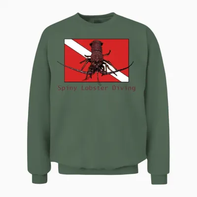 Spiny Lobster Diving with Red Diver Down Flag Urm Unisex Sweatshirt - Military Green