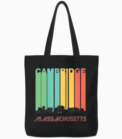 Retro Cambridge Massachusetts Skyline Tote Bags - Black