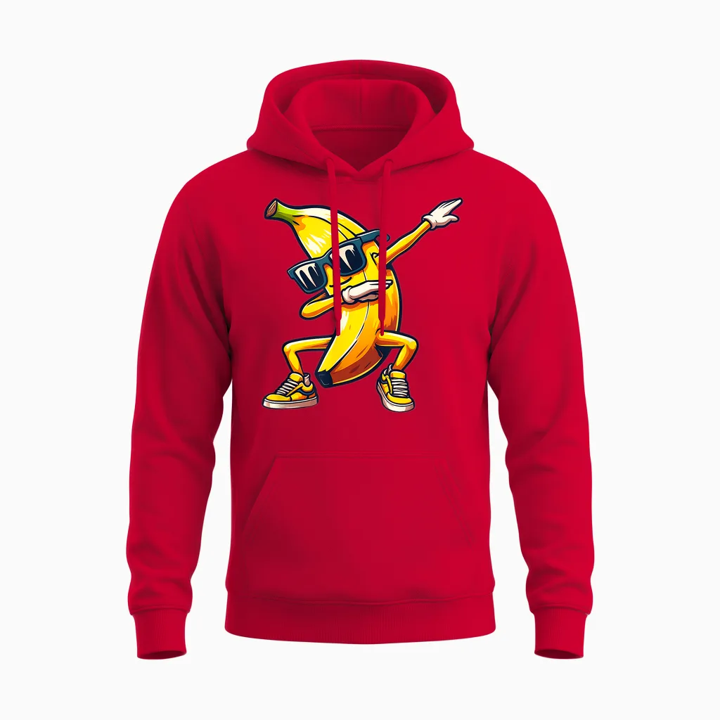 Dab Banana Dancing Dabbing Banana Fruit Meme T-Shirt, Black Unisex Hoodie in Red