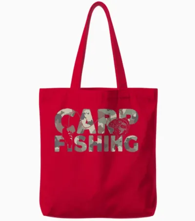 Carp Fishing - Camouflage T-Shirt, Black, S Tote Bags - Red
