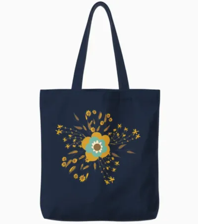 Retro Flower Cottage Mustard Tote Bags - Navy