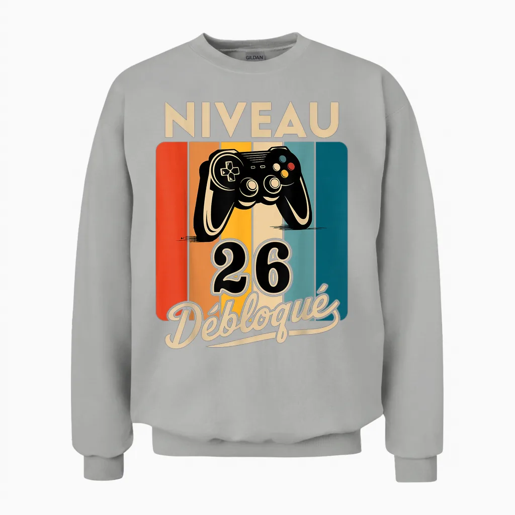 Level 26 Years Male 1999 Birthday Gamer Level 26 Man Unisex Sweatshirt in Ash