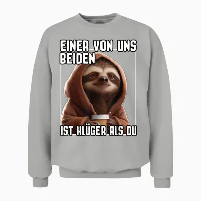 Faultier Spruch I Einer Von Uns Beiden Ist Klüger Als Du Unisex Sweatshirt - Ash