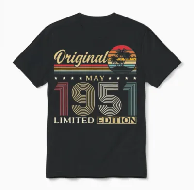 75 Ans Anniversaire Homme Cadeau Mai 1951 Vintage Unisex T-Shirt - Black