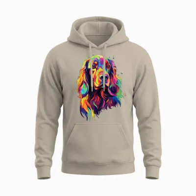 Watercolour Colourful Irish Setter Dog T-Shirt, Black Unisex Hoodie - Sand