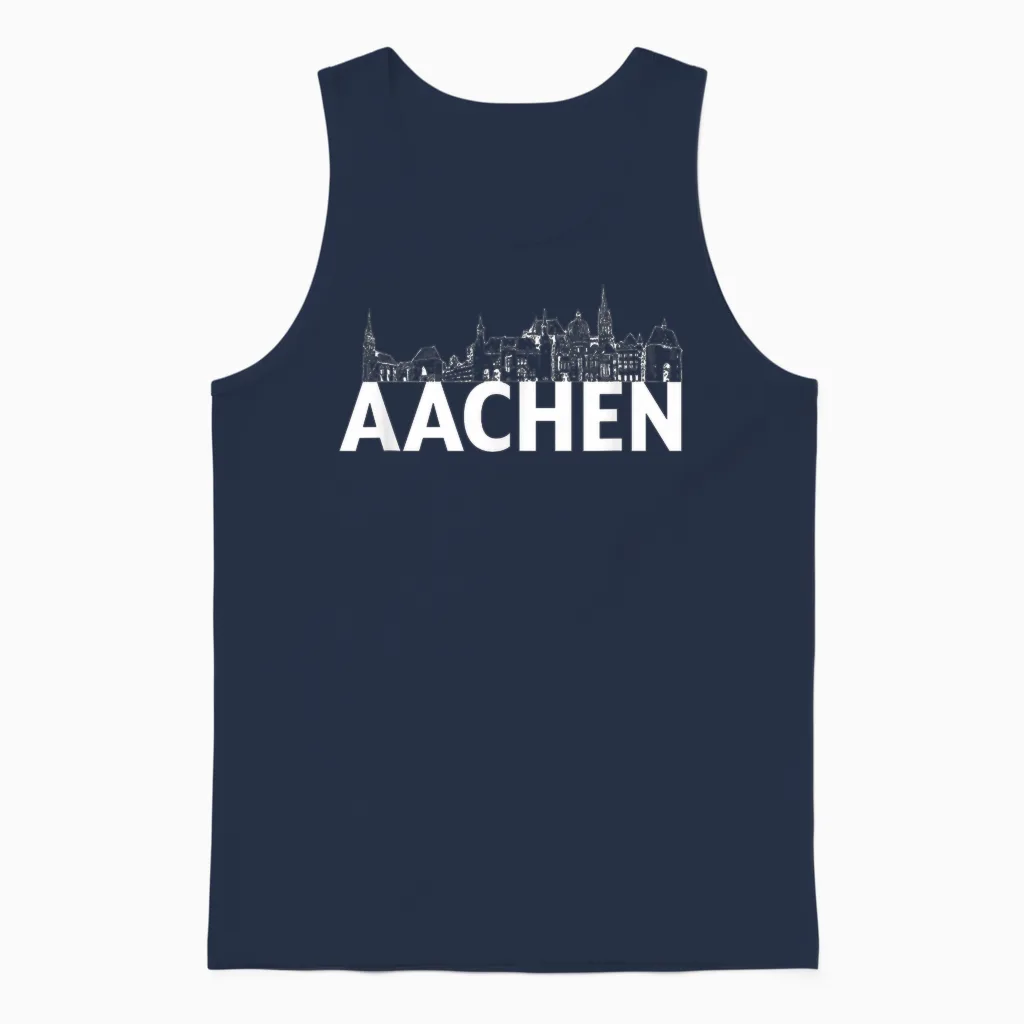 Aachen Deutschland Europa Stadt Skyline Silhouette Umriss Skizze Unisex Tank Top in Navy