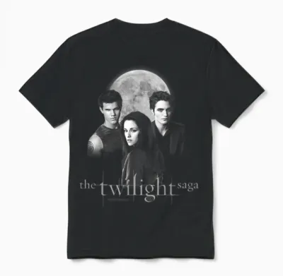 Twilight Saga Black & White Photo Jacob, Bella, Edward Movie Unisex T-Shirt - Black