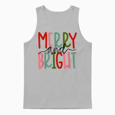 Merry and Bright Christmas Women Girls Kids Toddlers Cute Unisex Tank Top - Ash