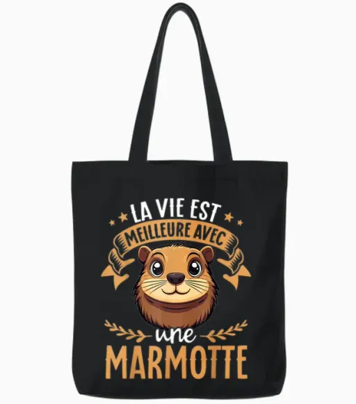 Je M'en Fous Je Suis Une Marmot - Sweet Marmot T-Shirt, Black, S Tote Bags in Black