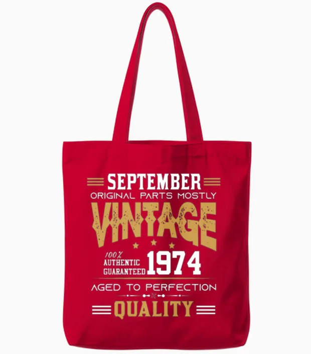 Vintage Aged to Perfection September 1974 Tote Bags in Red