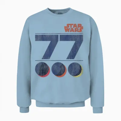 Star Wars Retro 77 Death Star T-Shirt, White Unisex Sweatshirt - Light Blue