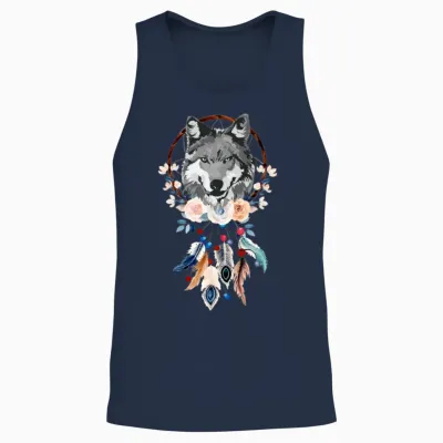 Beautiful Dreamcatcher Women Girls Wolf Feathers Unisex Tank Top - Navy