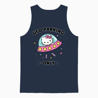 Hello Kitty Ufo Parking Only Area 51 Alien Spaceship Unisex Tank Top - Navy