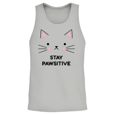 Stay Pawsitive Positive Message Cat Unisex Tank Top - Ash