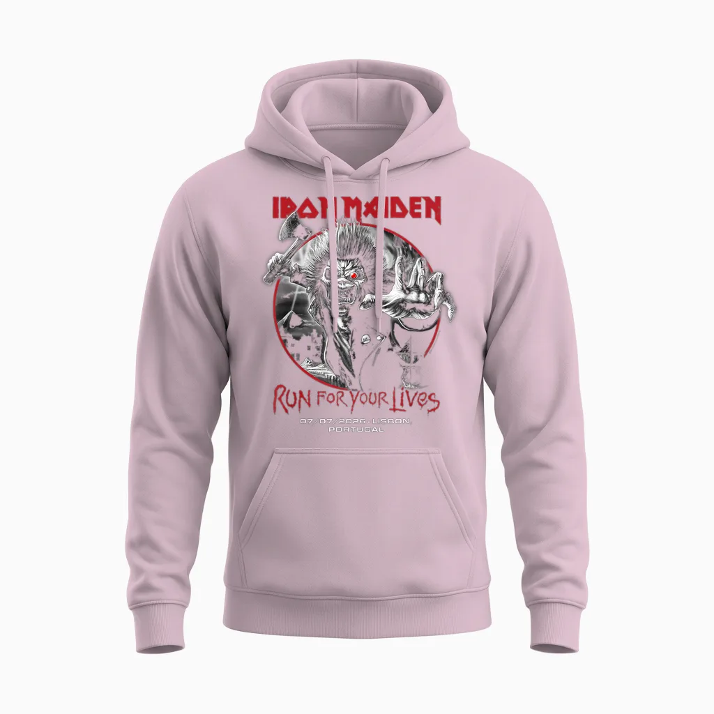 Iron Maiden Run for Your Lives Tour 2026 Lisbon Unisex Hoodie in Light Pink