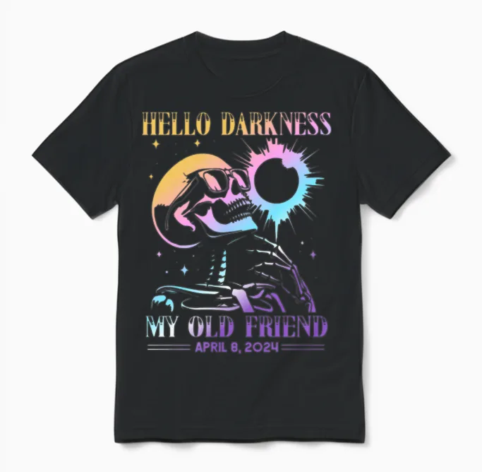 Skull Moon Hello Darkness Retro Design Unisex T-Shirt - Black