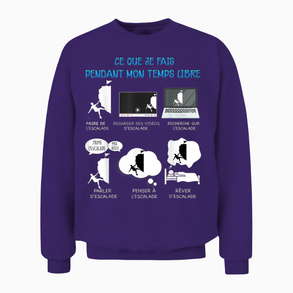 Climbing Mountain Climber Free Time Humour Man Woman T-Shirt, Black, S Unisex Sweatshirt in Purple