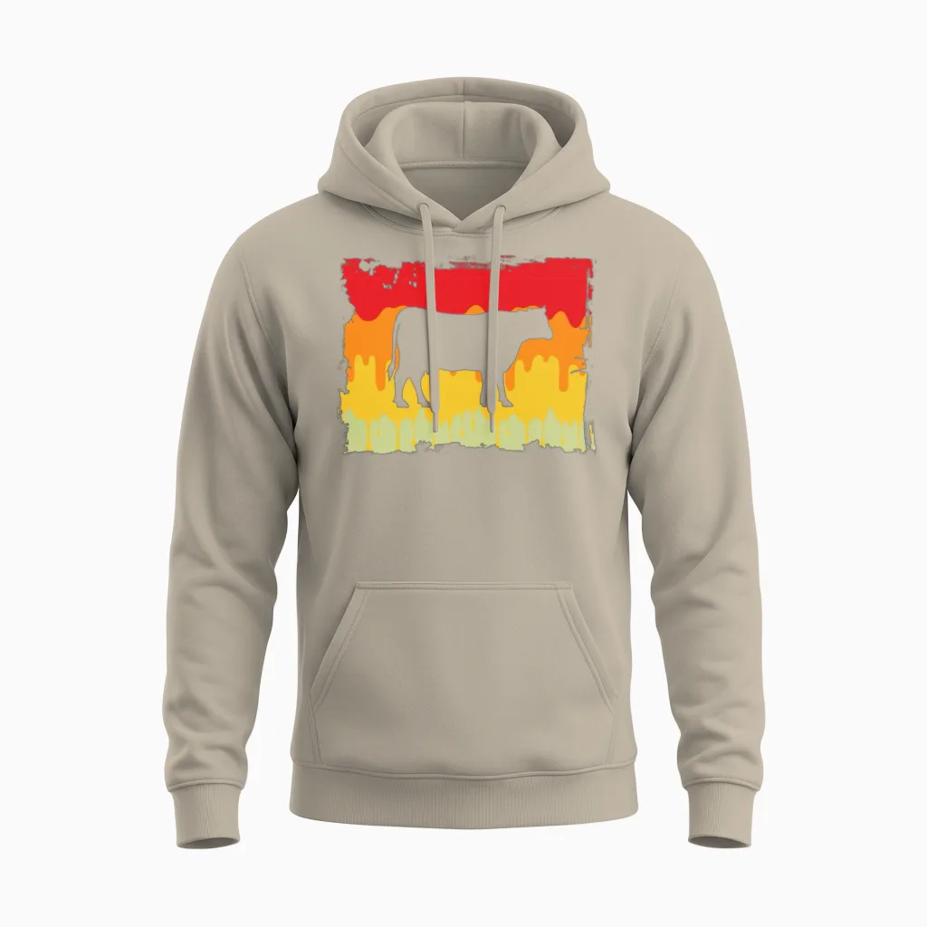 Cow Retro Farm & Country Gift Unisex Hoodie in Sand