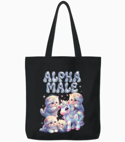 Unicorn Alpha Cat Male Tote Bags - Black