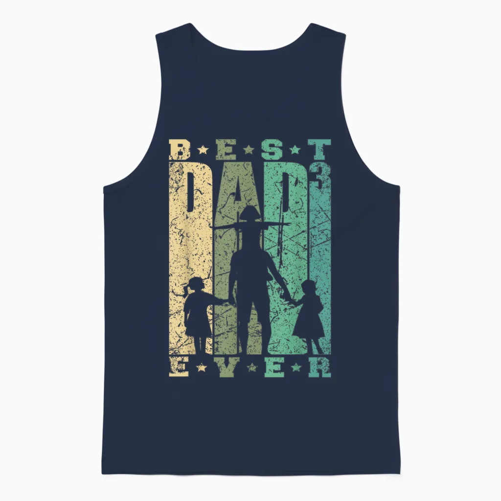 Papa Von Drei Mädchen Vatertag Retro Vater Mit 3 Töchtern Unisex Tank Top in Navy