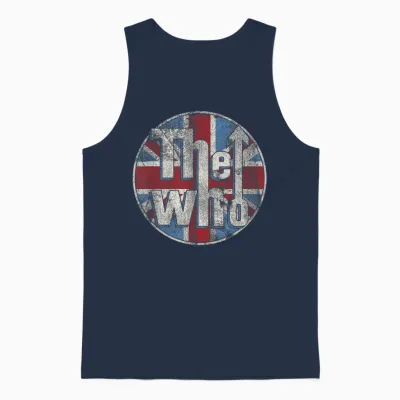 The Who Official Distressed Union Jack Circle Logo Short Sleeve Unisex Tank Top - Navy