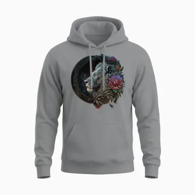 Löwe Mandala Blumen Kunst Raum Tier Zoo Löwe Unisex Hoodie - Sport Grey