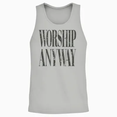 Worship Anyway Distressed Christian Unisex Tank Top - Ash