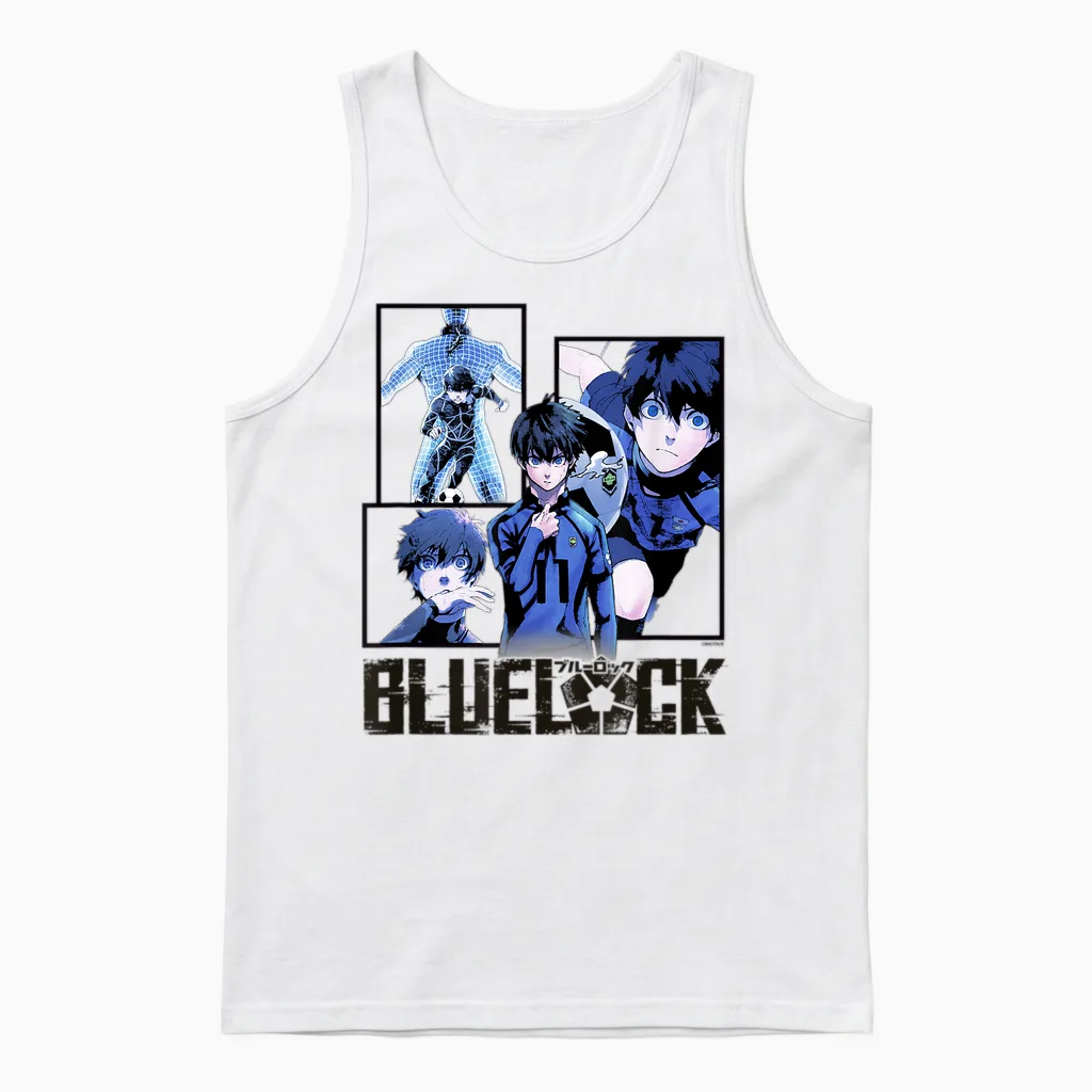 Blue Lock Yoichi Isagi the Mind on the Game Big Split Logo Unisex Tank Top in White