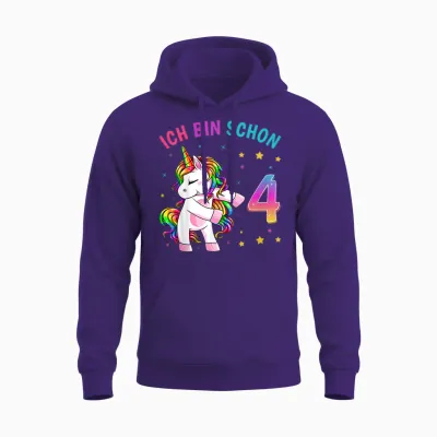 4 Geburtstag Mädchen Ich Bin 4 Jahre Alt Party Einhorn Unisex Hoodie - Purple