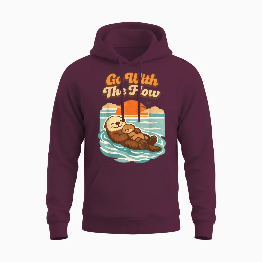 Go with the Flow Sea Otter Retro Animal Unisex Hoodie in Maroon