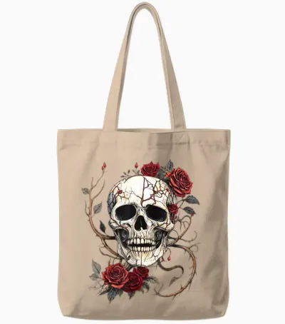 Tête De Mort Roses Rouges Baroque Gothique Vintage Tattoo Tote Bags - Natural