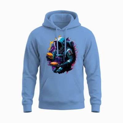Funny Astronaut with Hamburger Unisex Hoodie - Carolina Blue
