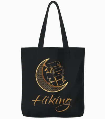 Hiking in Gold Moon Tote Bags - Black