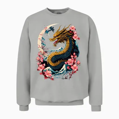 Dragon Asian Japanese Style Tattoo Aesthetic Dragon Japanese Unisex Sweatshirt - Ash