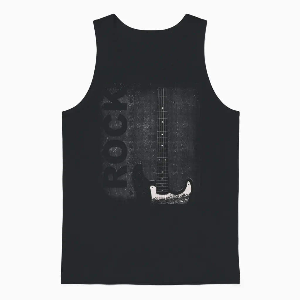 Rock Band Men's Women's Guitar Player in Distressed Look T-Shirt, Black Unisex Tank Top in Black